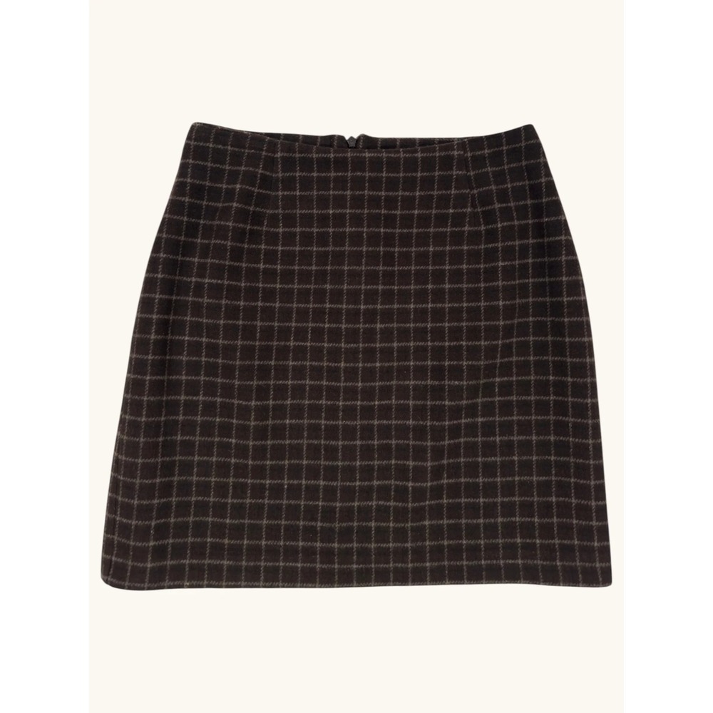 Old Navy Brown Plaid Wool Blend Mini Skirt Windowpane Check A-Line Lined 4